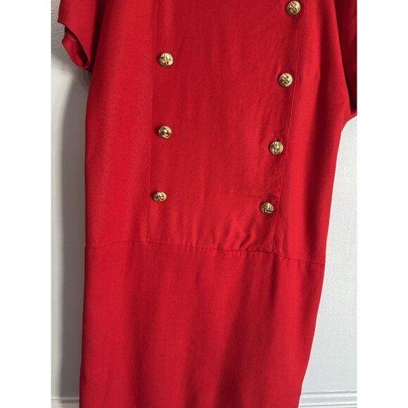 Vintage Spenser Jeremy Women’s Sailor Midi Shift Dress 14 Red Gold Buttons - Picture 4 of 9